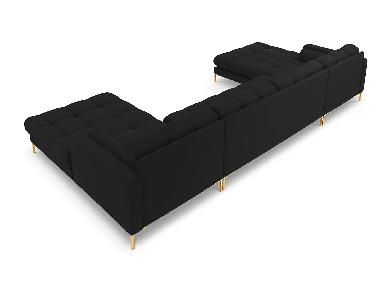 Cosmopolitan Design - Sofá panorâmico "Bali" 7 lugares em tecido estrutural preto - 383x185x75cm