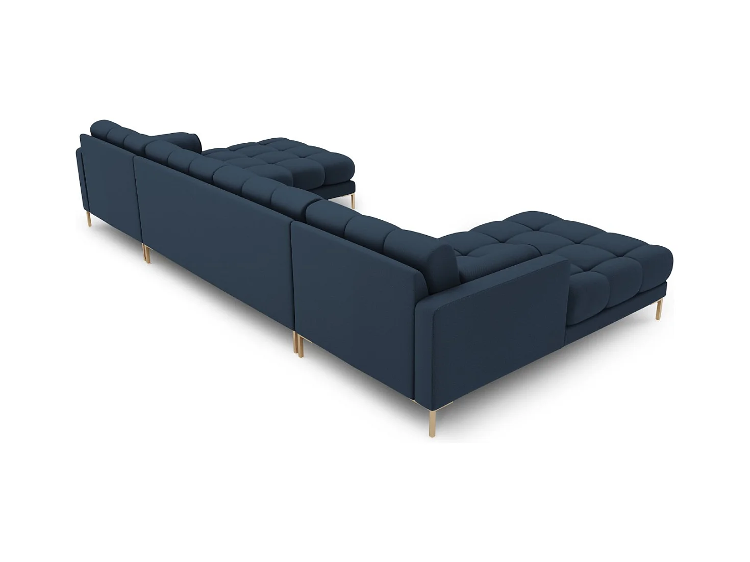 Cosmopolitan Design - Sofa panoramiczna, "Bali" 7 miejsc tkanina strukturalna, niebieski - 383x185x75cm