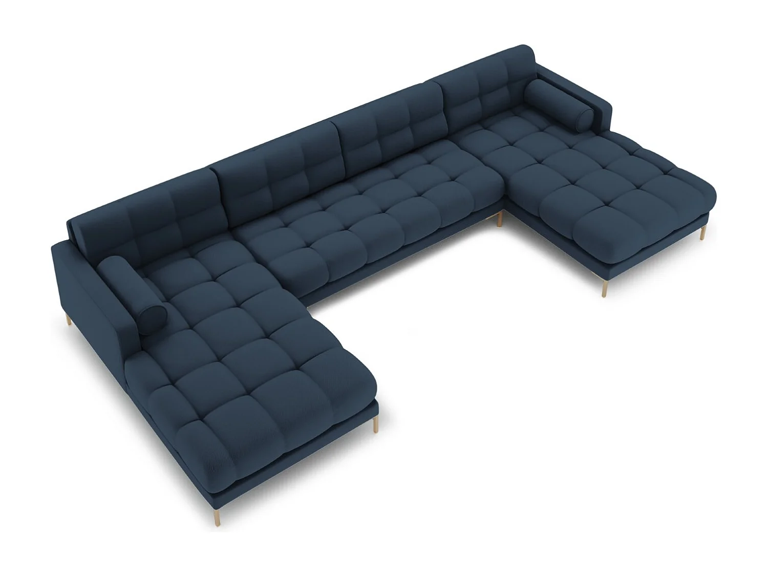 Cosmopolitan Design - Sofá panorâmico "Bali" 7 lugares em tecido estrutural azul - 383x185x75cm