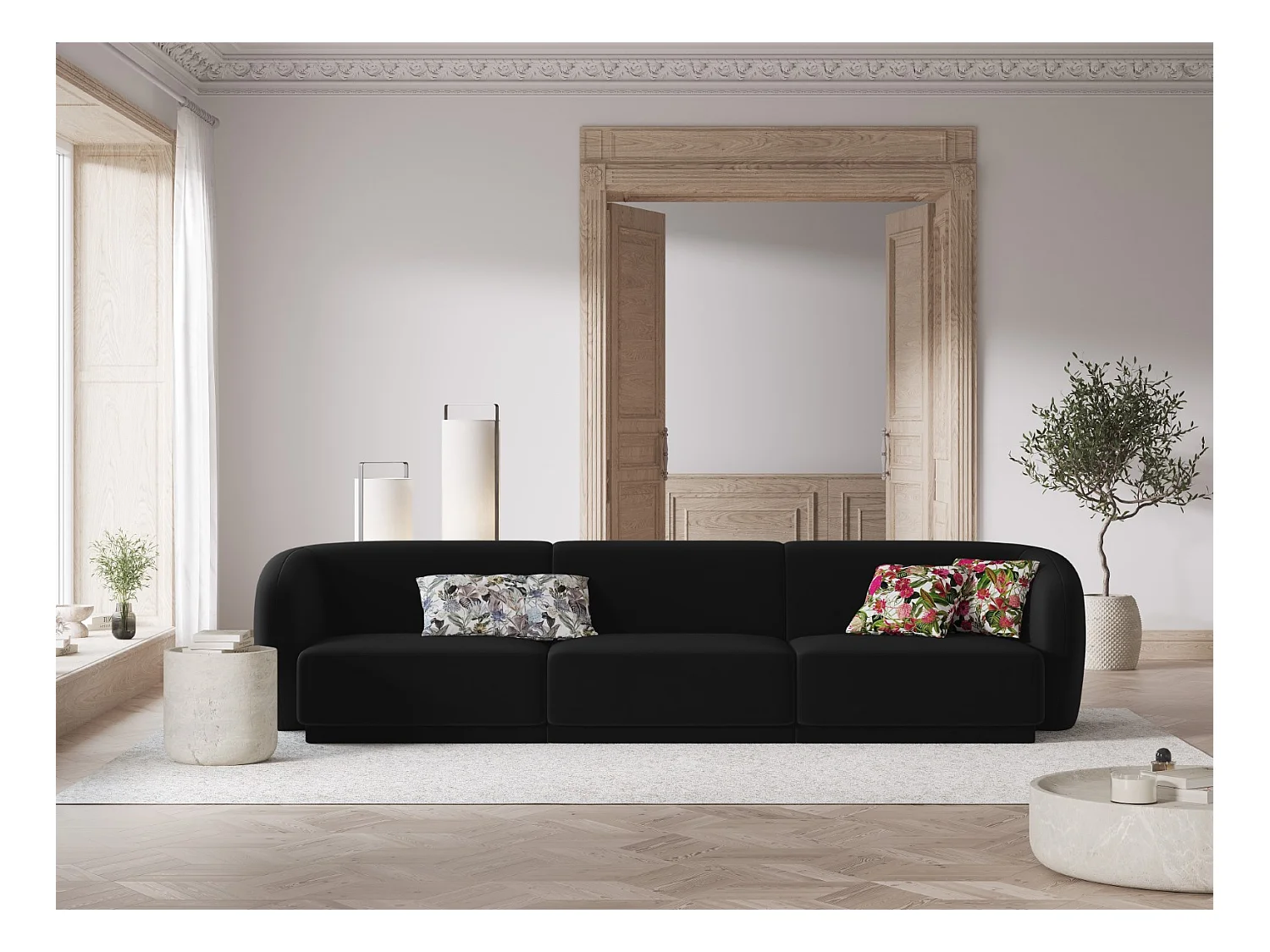 CXL by Christian Lacroix - Divano modulare "Lionel" 3 posti in velluto grigio - 266x93x74cm
