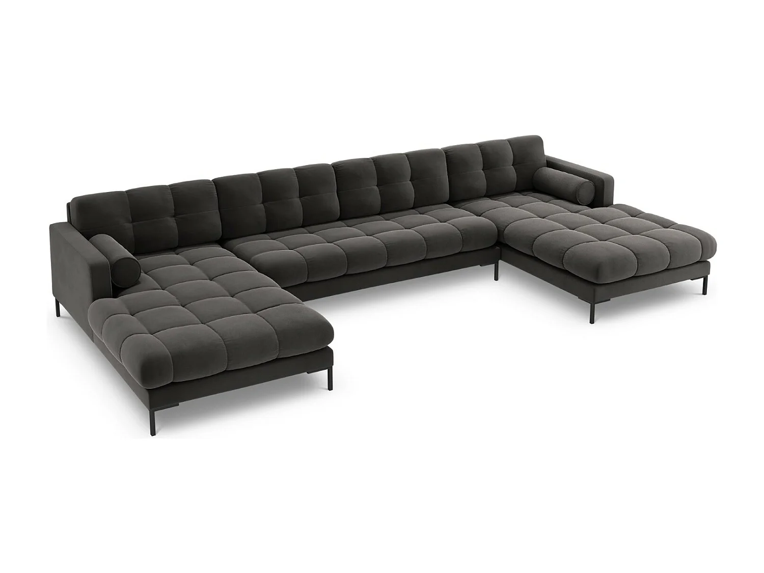 Cosmopolitan Design - 7-Sitzer Panoramasofa "Bali" aus Samt dunkelgrau - 383x185x75cm