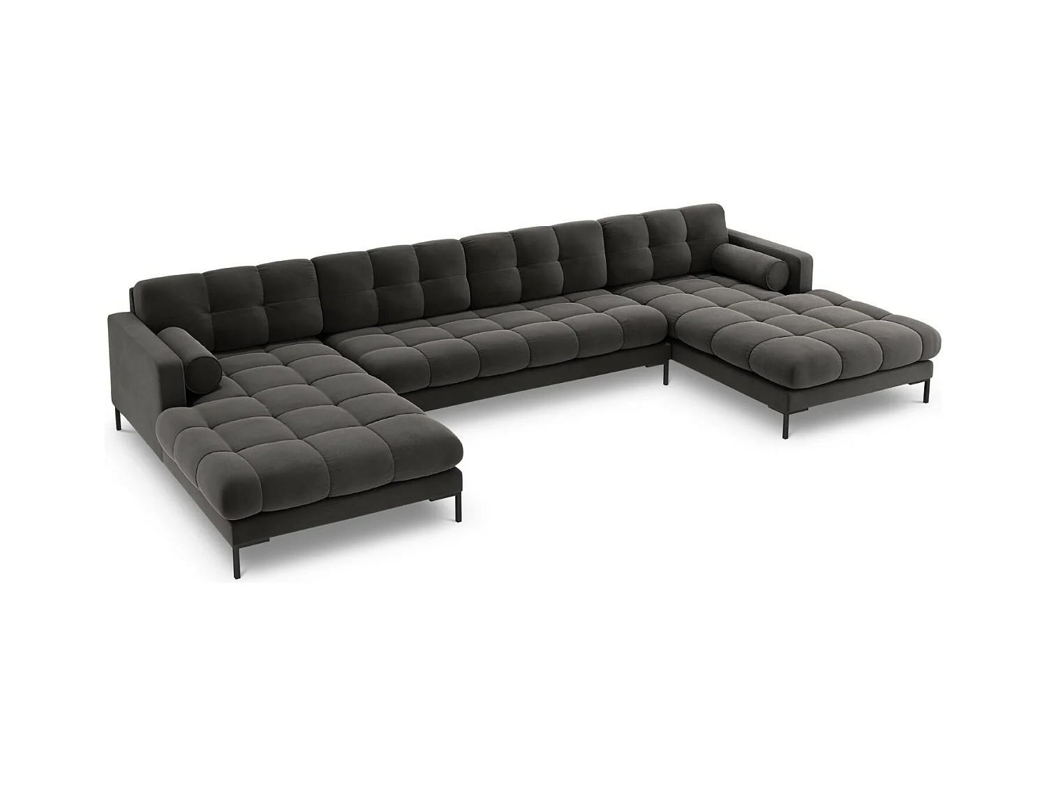 Cosmopolitan Design - Divano panoramico "Bali" 7 posti in velluto grigio scuro - 383x185x75cm