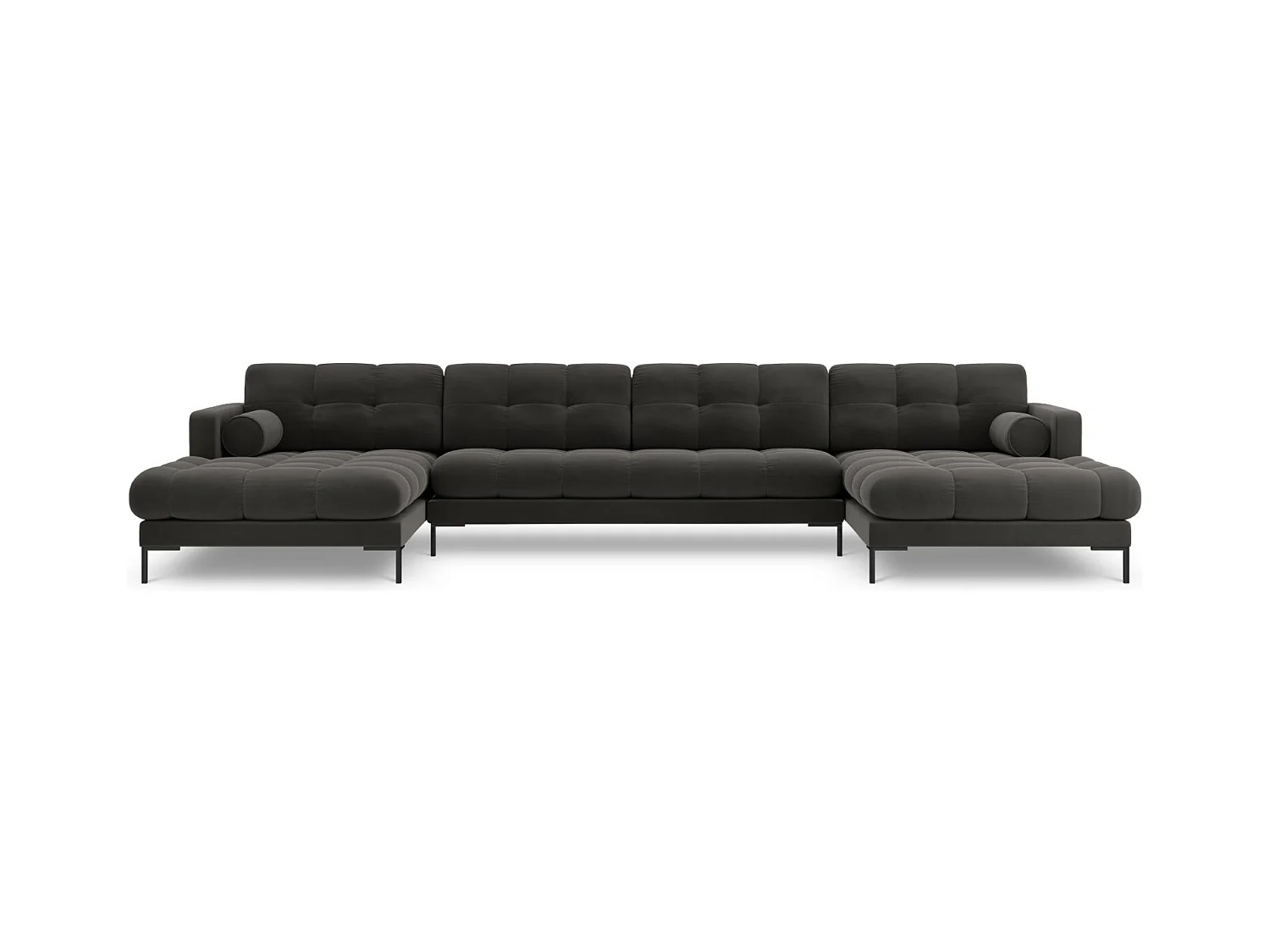 Cosmopolitan Design - Divano panoramico "Bali" 7 posti in velluto grigio scuro - 383x185x75cm