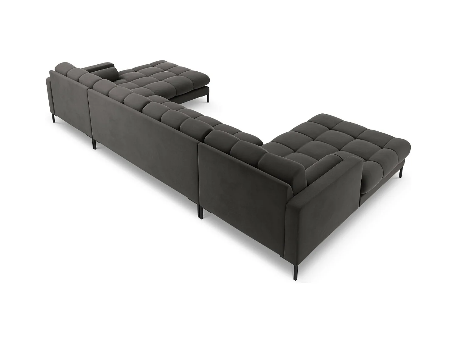 Cosmopolitan Design - Divano panoramico "Bali" 7 posti in velluto grigio scuro - 383x185x75cm