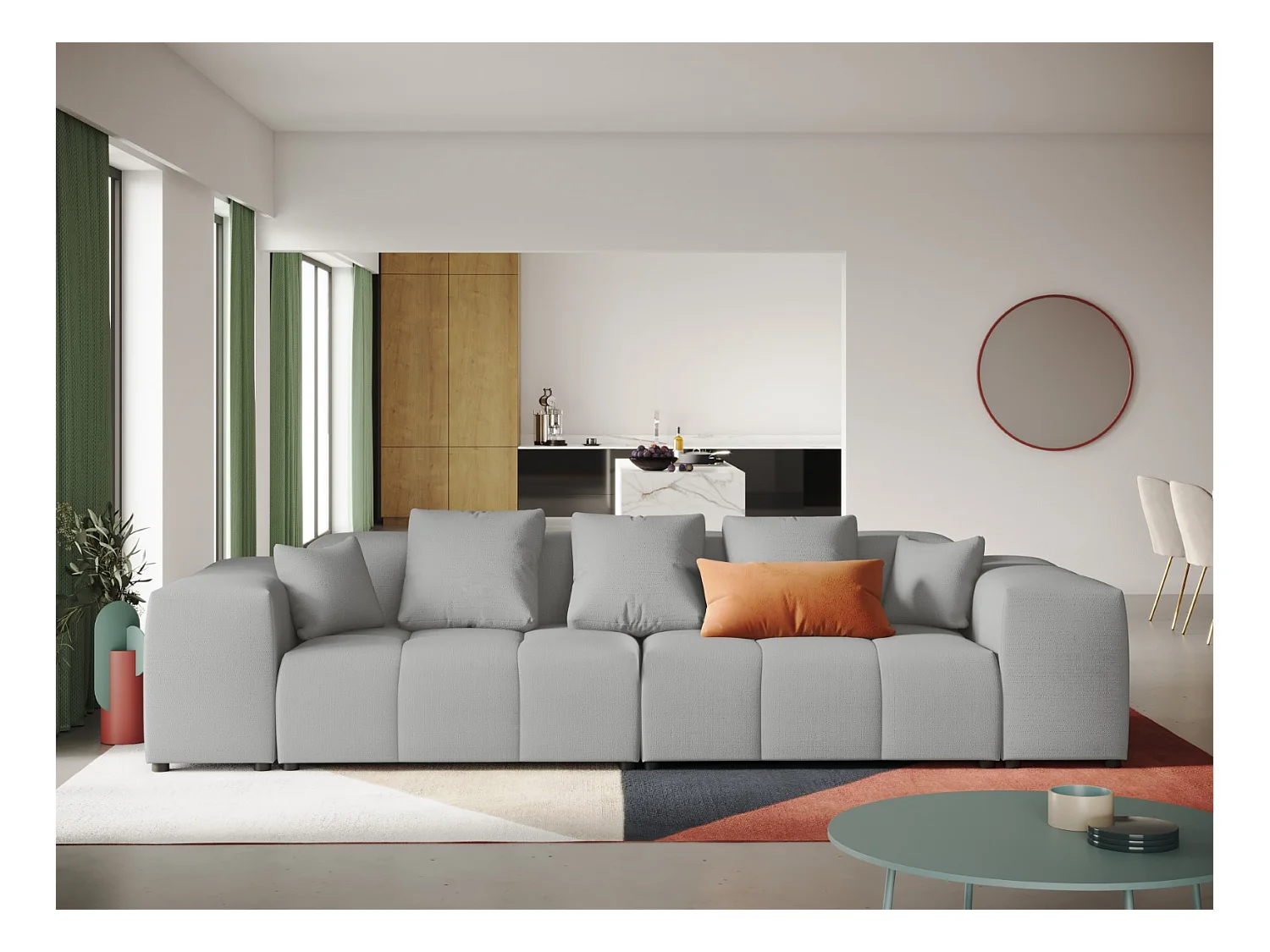 Cosmopolitan Design - Canapé modulable "Rome" 3 places en tissu structurel gris clair - 320x120x75cm