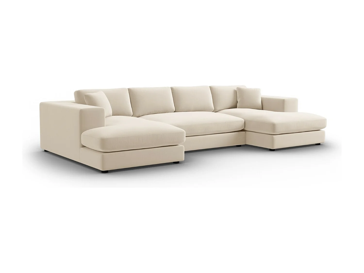 CXL by Christian Lacroix - Canapé panoramique "Tendance" 5 places en velours beige - 344x170x72cm