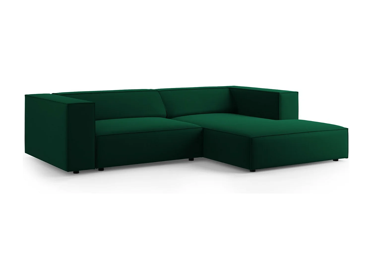 Cosmopolitan Design - Sofá de canto direito "Arendal" 3 lugares em veludo verde garrafa - 224x166x70cm