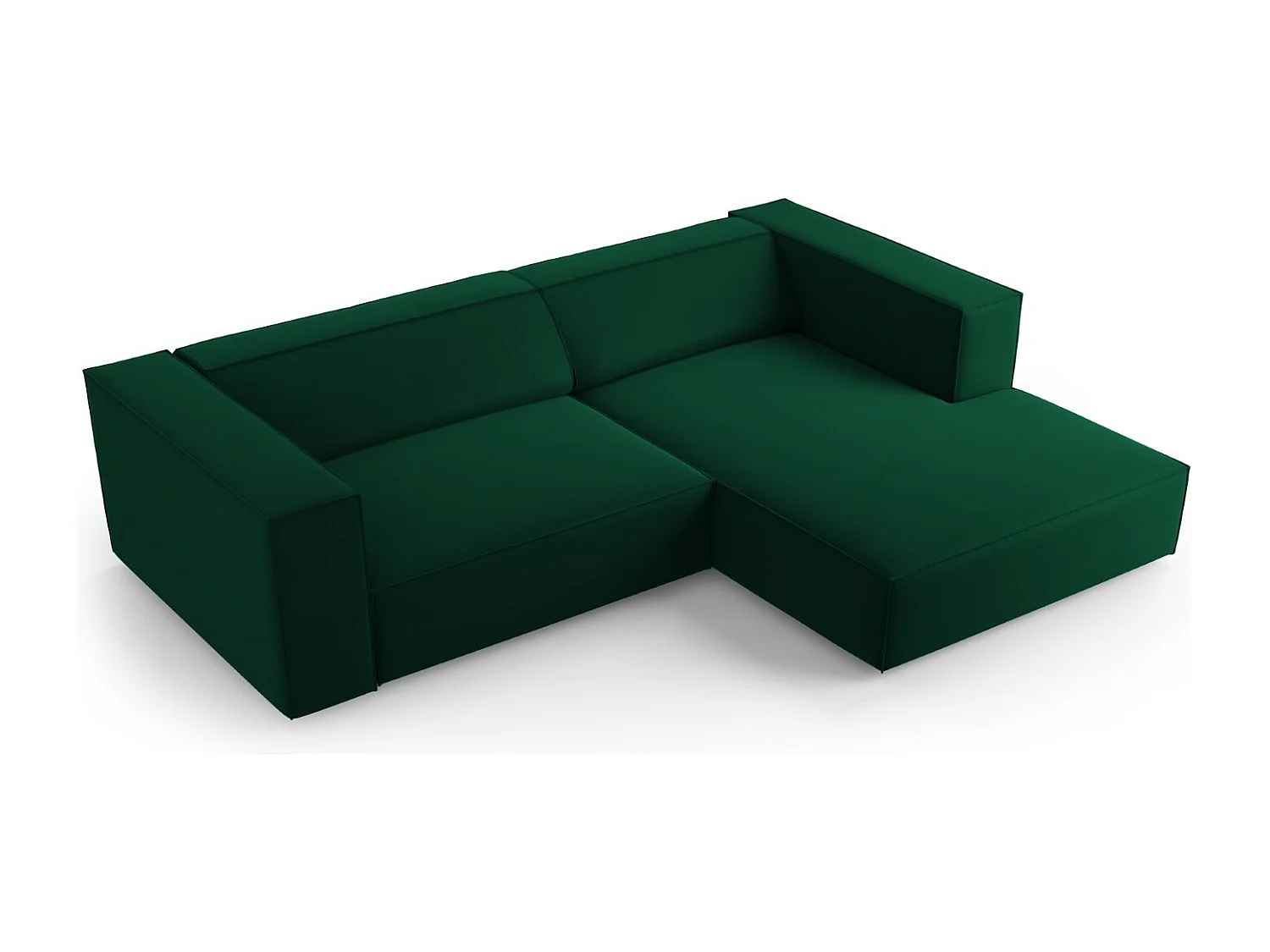 Cosmopolitan Design - Sofá de canto direito "Arendal" 3 lugares em veludo verde garrafa - 224x166x70cm