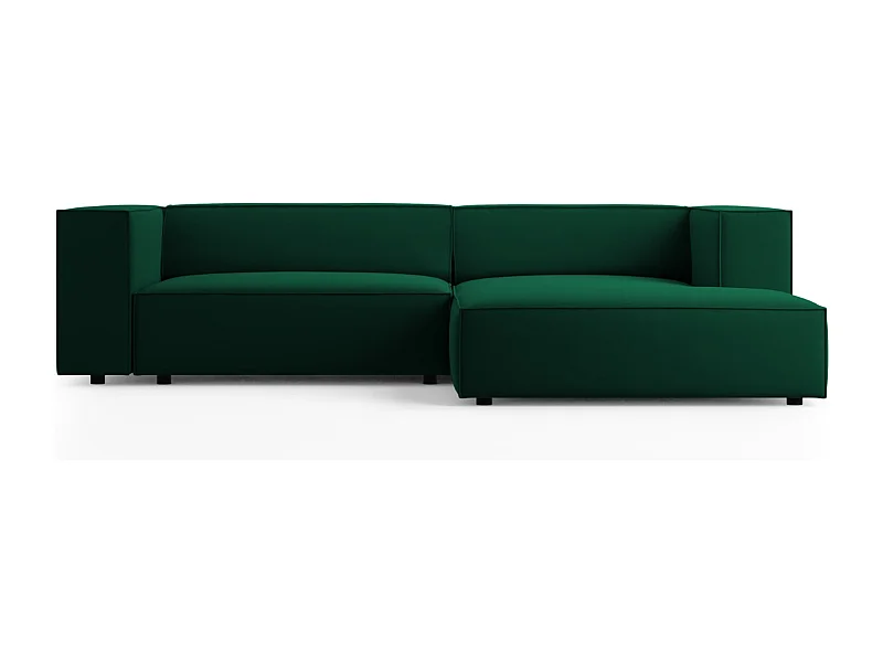 Cosmopolitan Design - Sofá de canto direito "Arendal" 3 lugares em veludo verde garrafa - 224x166x70cm