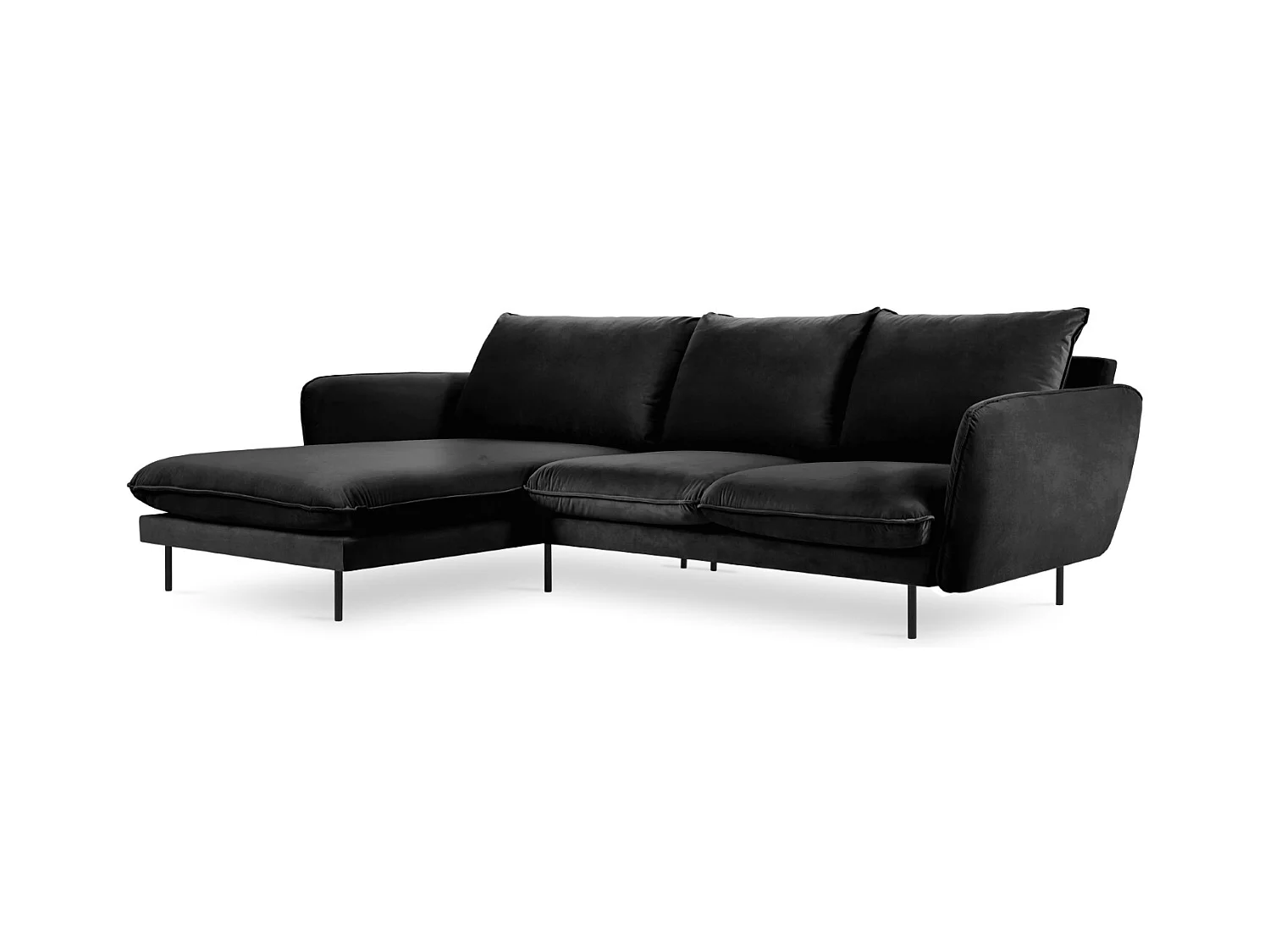 Cosmopolitan Design - Canapé d'angle gauche "Vienna" 5 places en velours noir - 255x170x95cm