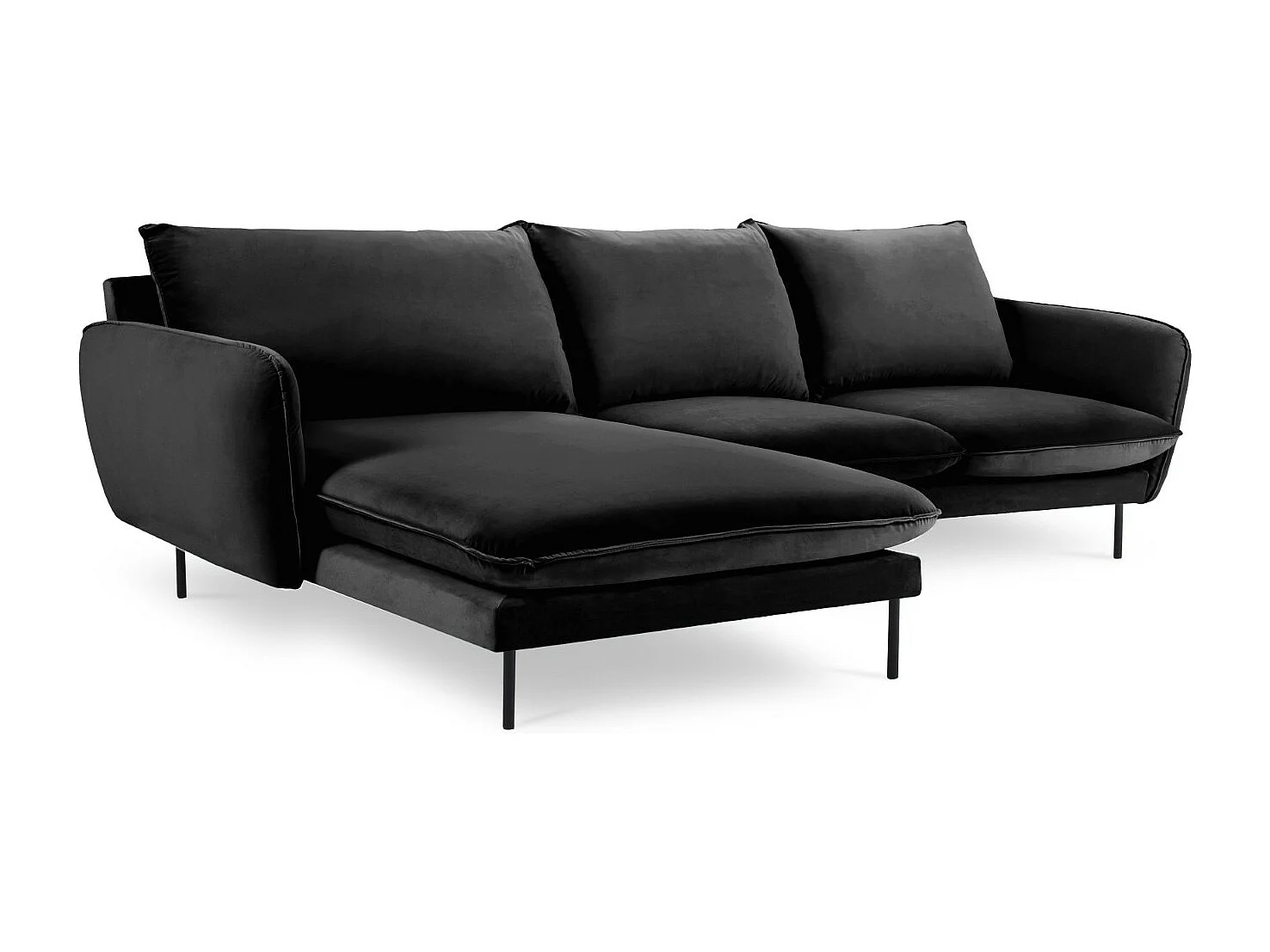 Cosmopolitan Design - Linker hoekbank "Vienna" 5 zitplaatsen, Flueel, Zwart - 255x170x95cm