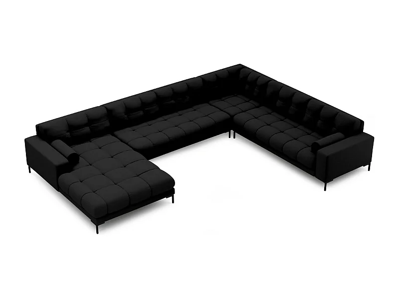 Cosmopolitan Design - 7-Sitzer Panoramasofa rechts "Bali" aus strukturiertem Stoff schwarz - 327x256x75cm
