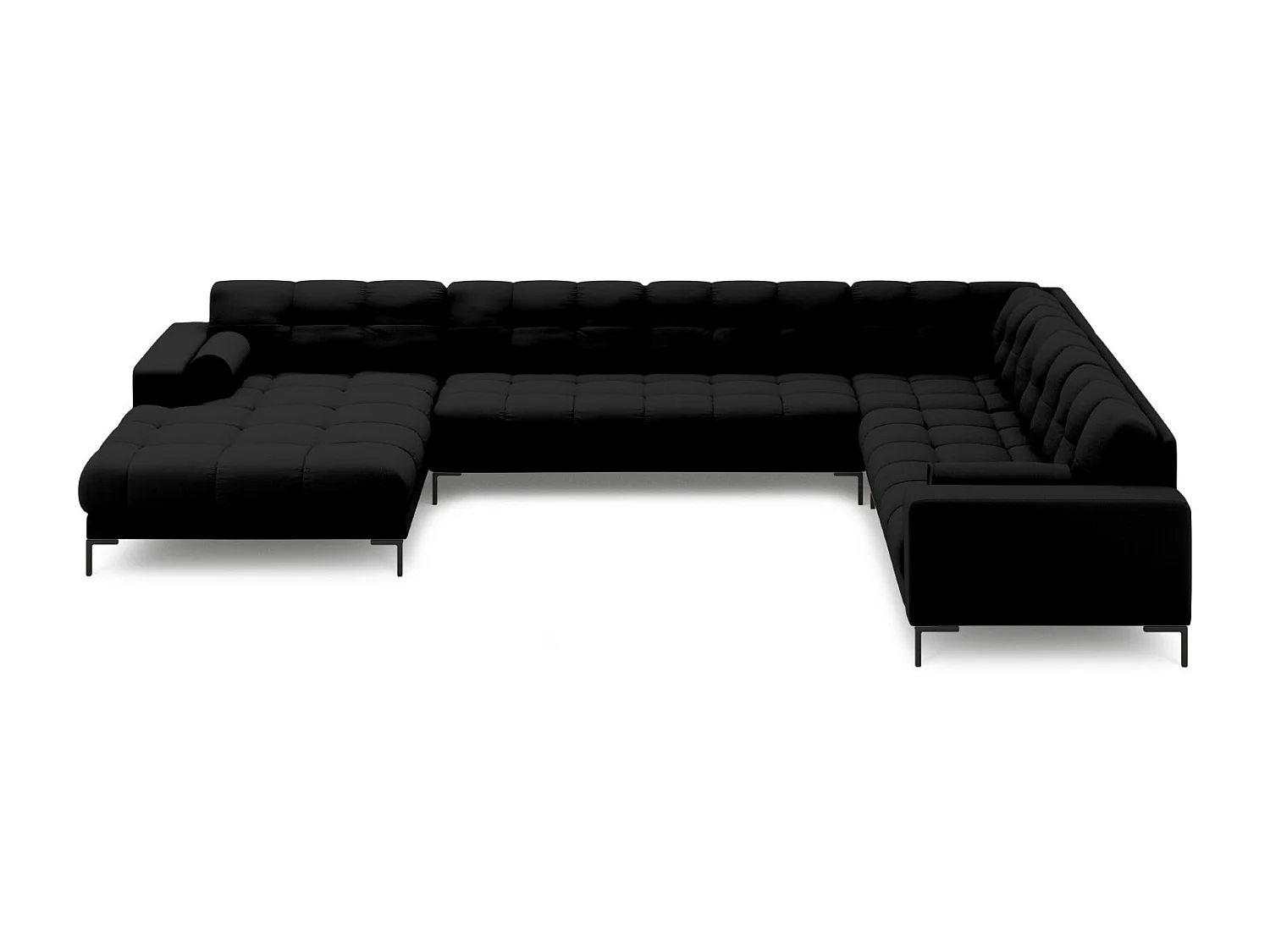 Cosmopolitan Design - 7-Sitzer Panoramasofa rechts "Bali" aus strukturiertem Stoff schwarz - 327x256x75cm