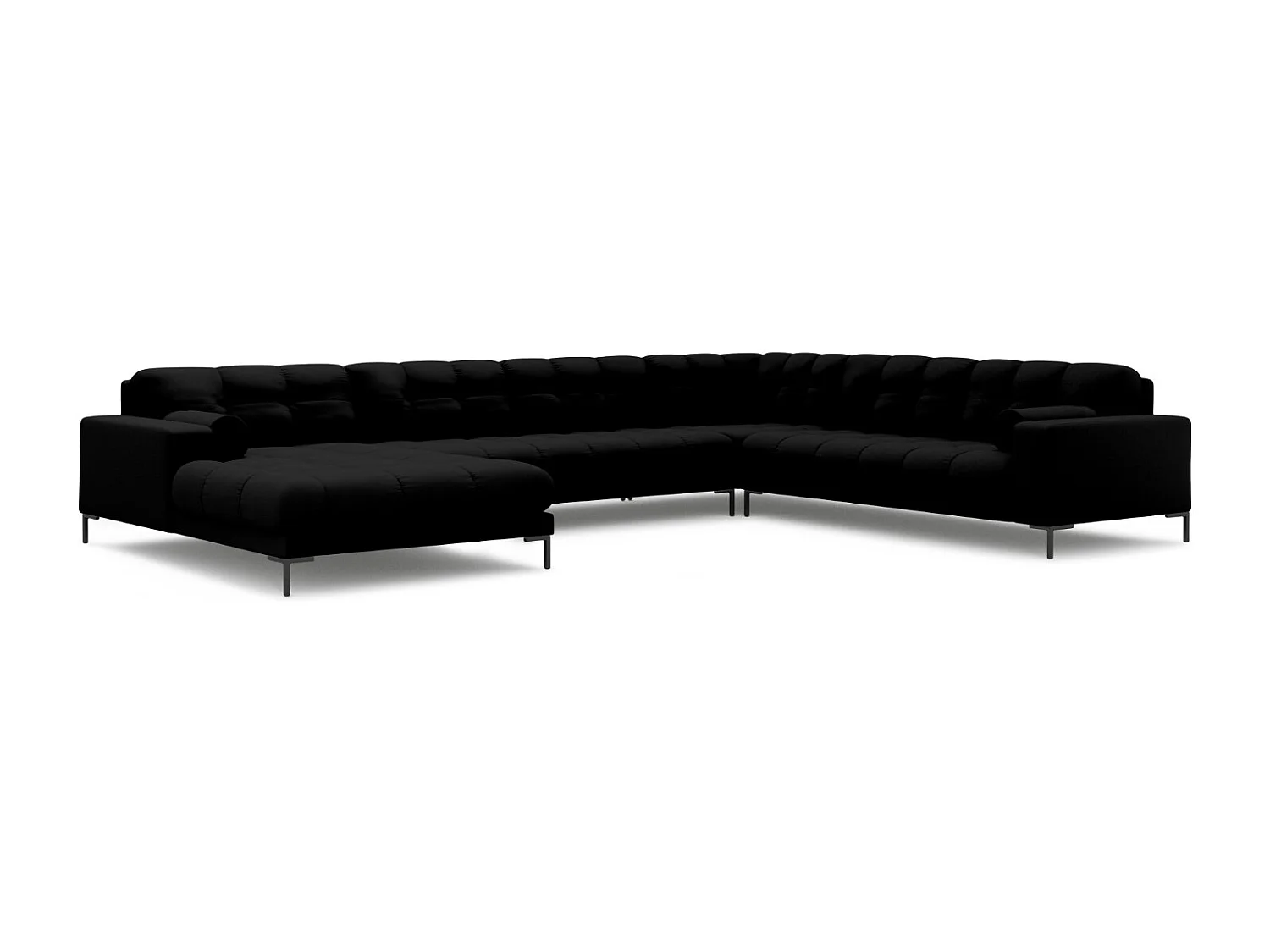 Cosmopolitan Design - 7-Sitzer Panoramasofa rechts "Bali" aus strukturiertem Stoff schwarz - 327x256x75cm