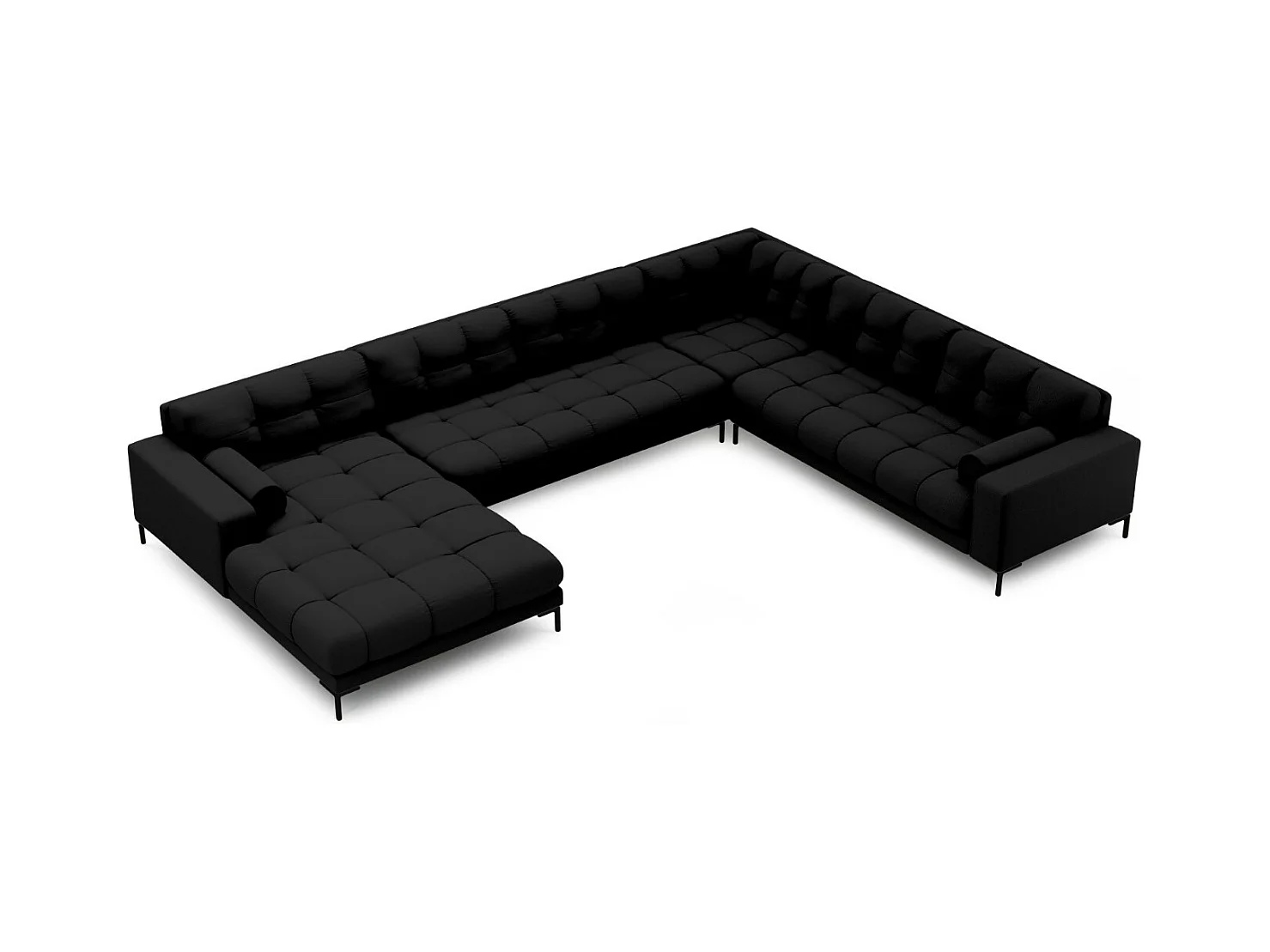 Cosmopolitan Design - Panoramische hoekbank rechts "Bali" 7 zitplaatsen, Structurele stof, Zwart - 327x256x75cm