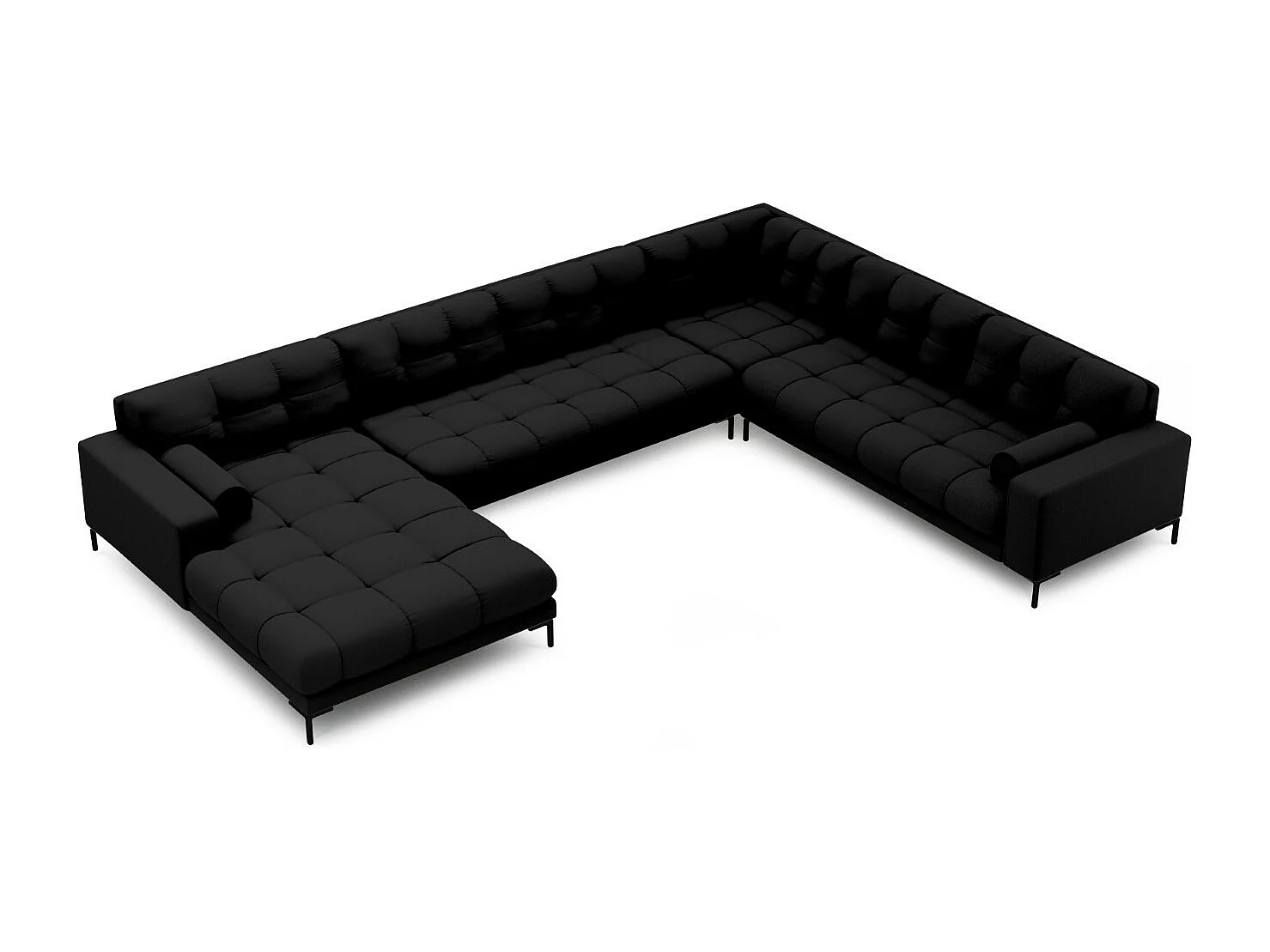 Cosmopolitan Design - Sofá de canto direito panorâmico "Bali" 7 lugares em tecido estrutural preto - 327x256x75cm