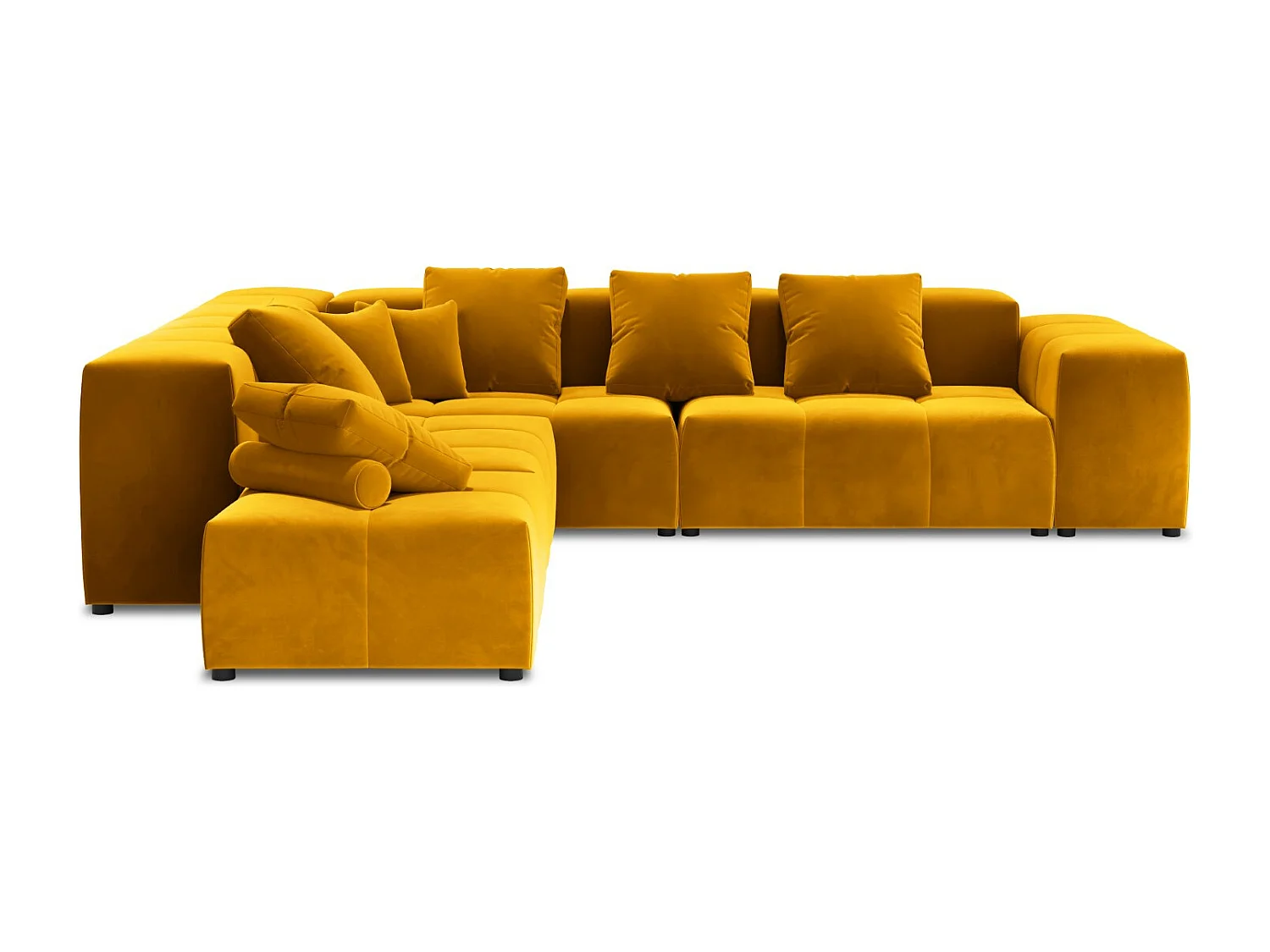 Cosmopolitan Design - Narożnik symetryczny modułowy, "Rome" 7 miejsc welur, żółty - 320x320x75cm