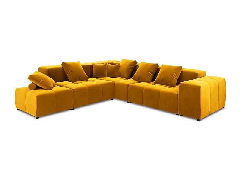 Cosmopolitan Design - Sofá de canto modular simétrico "Rome" 7 lugares em veludo amarelo - 320x320x75cm