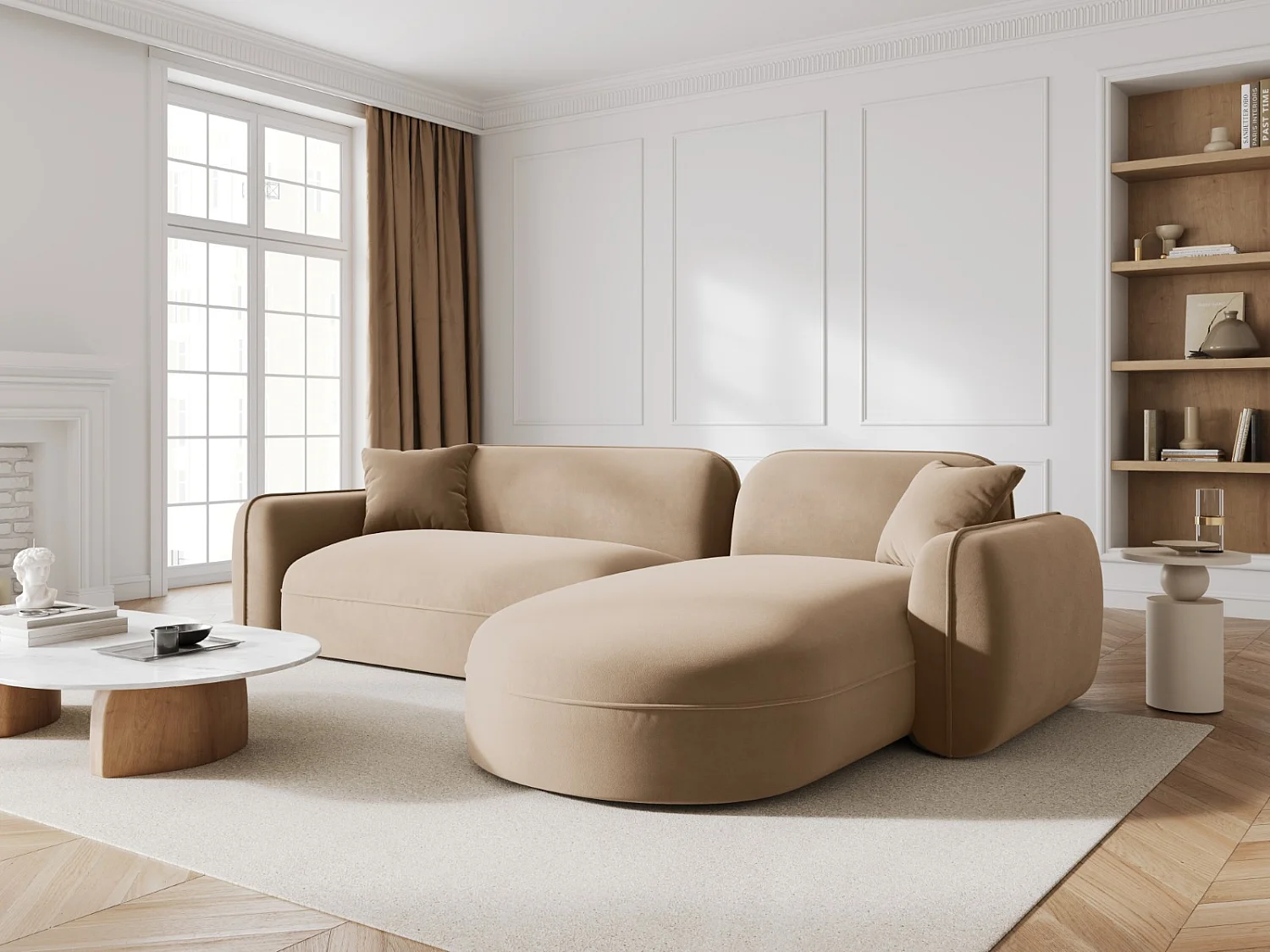 CXL by Christian Lacroix - 4-Sitzer modulares Ecksofa rechts "Lucien" Sitzer aus Samt sand - 275x165x70cm