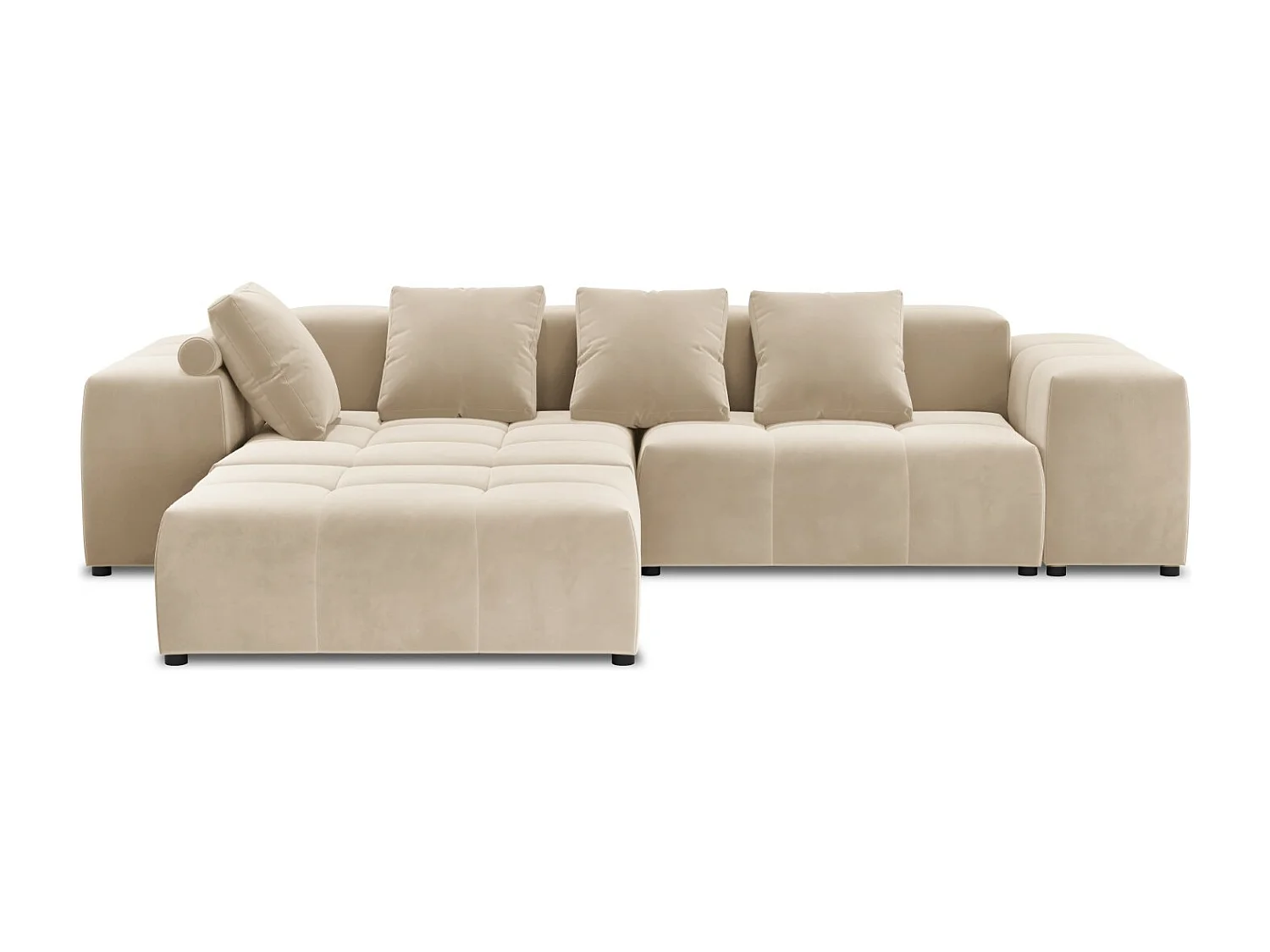 Cosmopolitan Design - Sofá de canto modular simétrico "Rome" 5 lugares em veludo bege - 320x240x75cm