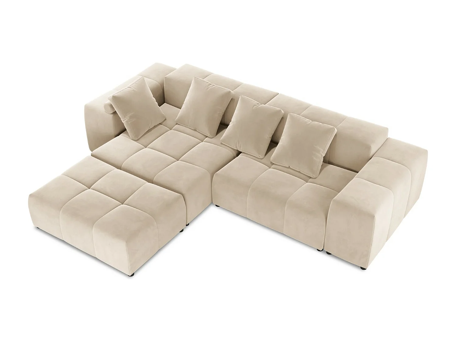 Cosmopolitan Design - Sofá de canto modular simétrico "Rome" 5 lugares em veludo bege - 320x240x75cm