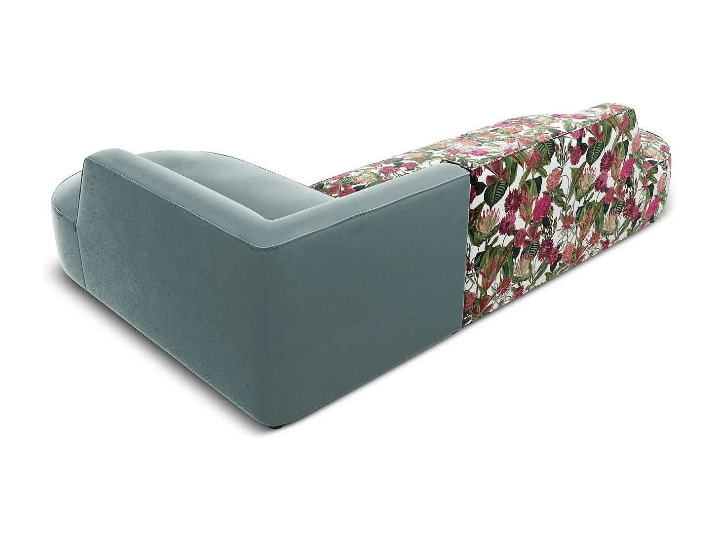 CXL by Christian Lacroix - Sofá de canto direito "Charles" 4 lugares em veludo padrão rosa jardim, menta - 273x180x69cm