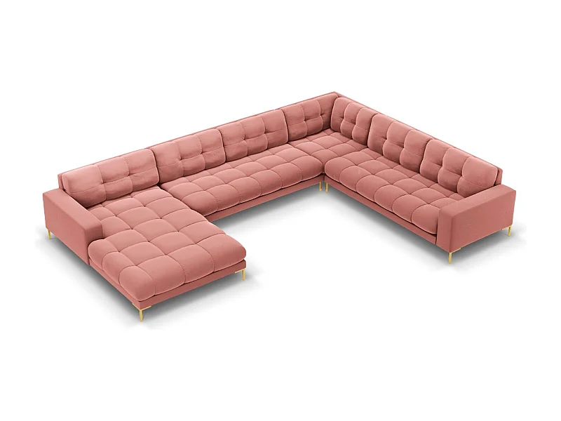 Cosmopolitan Design - 7-Sitzer Panoramasofa rechts "Bali" aus Samt rosa - 327x256x75cm