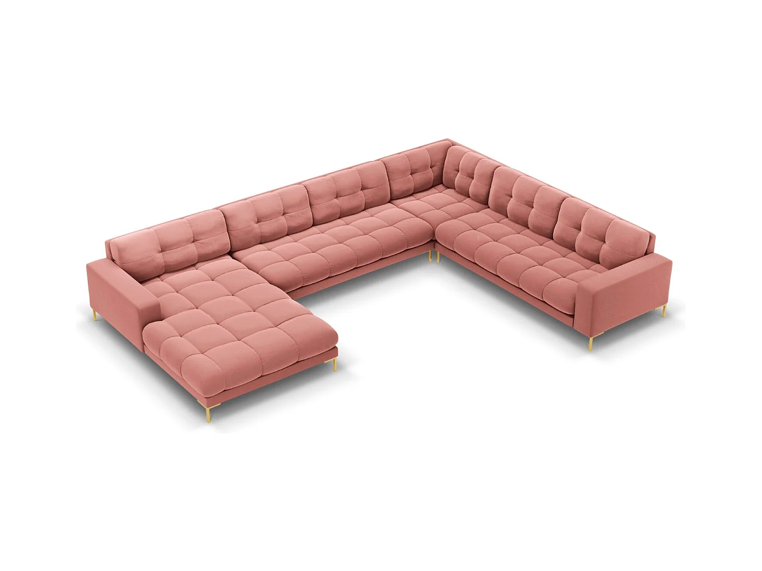 Cosmopolitan Design - Canapé d'angle droit panoramique "Bali" 7 places en velours rose - 327x256x75cm