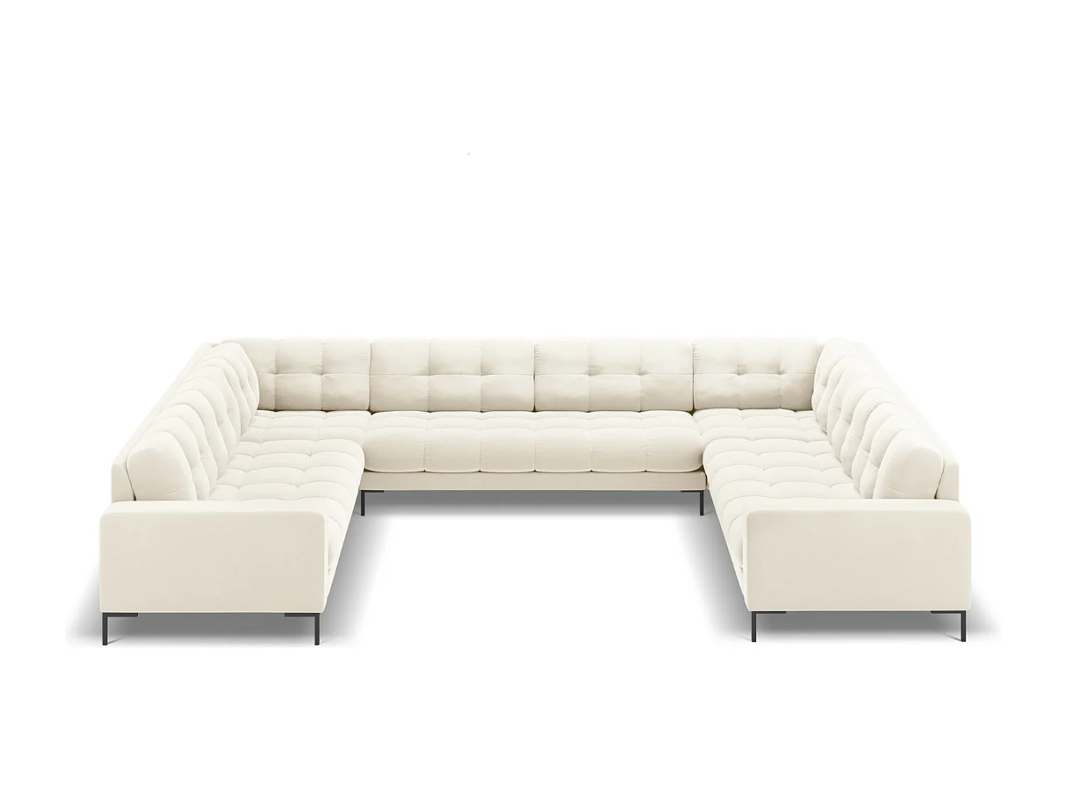 Cosmopolitan Design - Divano panoramico "Bali" 9 posti in velluto beige chiaro - 327x256x75cm