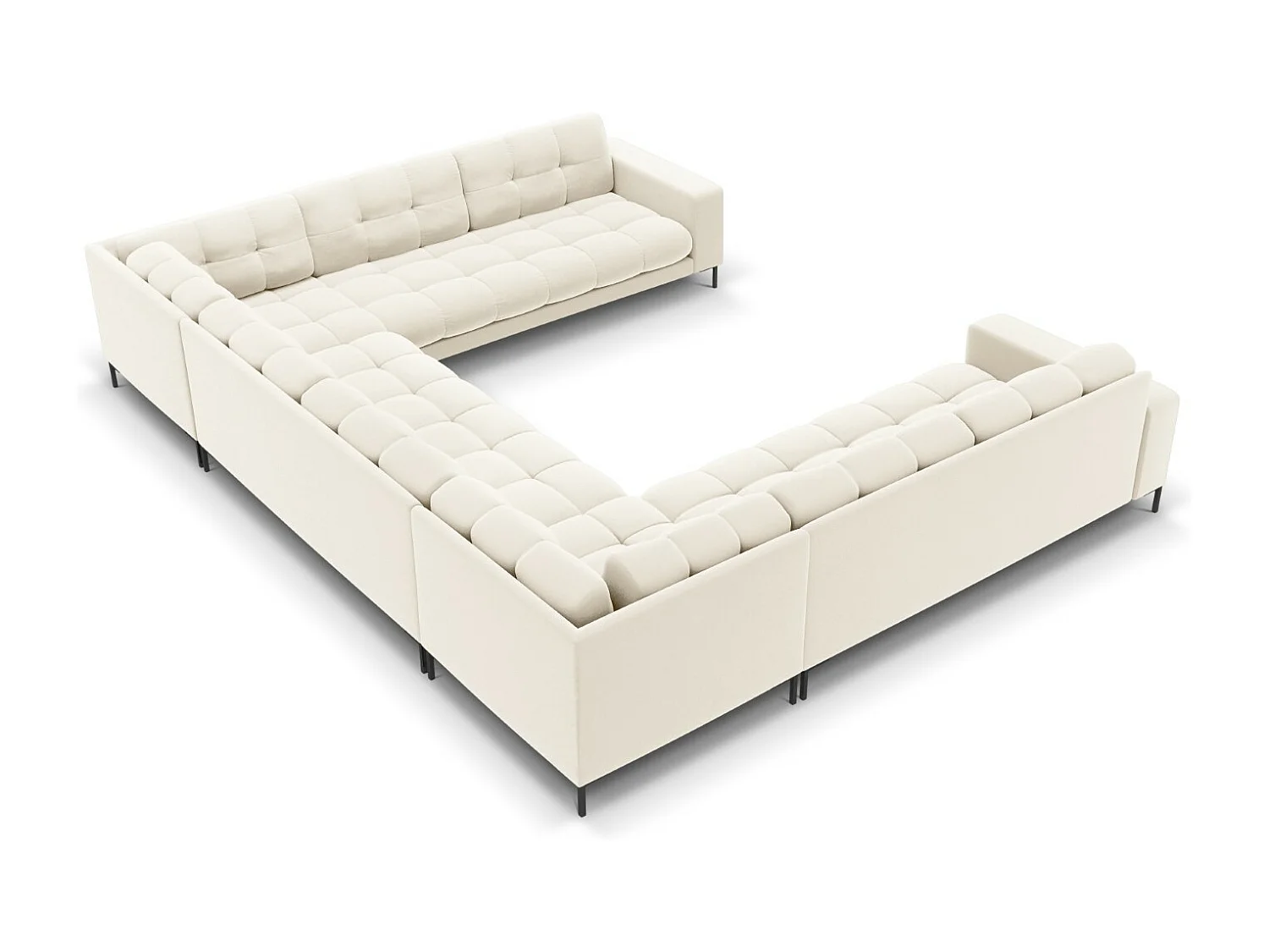 Cosmopolitan Design - Sofá panorâmico "Bali" 9 lugares em veludo bege claro - 327x256x75cm