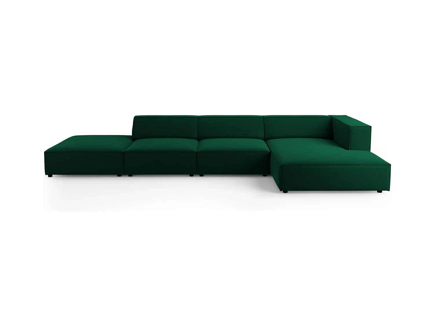 Cosmopolitan Design - Rechter hoekbank "Arendal" 5 zitplaatsen, Flueel, Flessengroen - 341x166x70cm