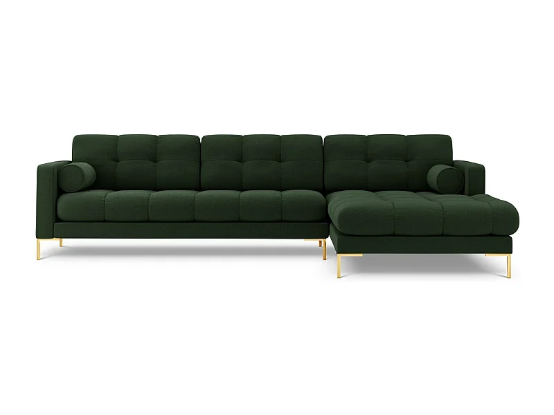 Cosmopolitan Design - Divano angolare destro "Bali" 5 posti in tessuto strutturato verde scuro - 293x185x75cm