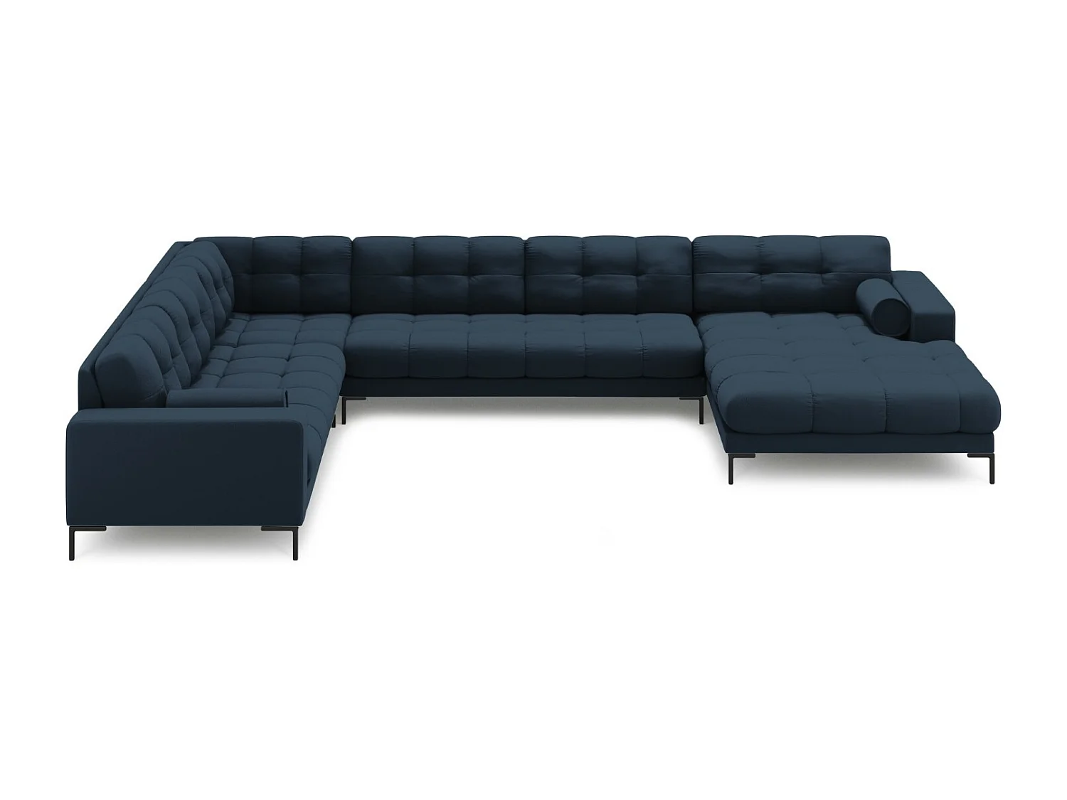 Cosmopolitan Design - Divano panoramico sinistro "Bali" 7 posti in tessuto strutturato blu - 327x256x75cm