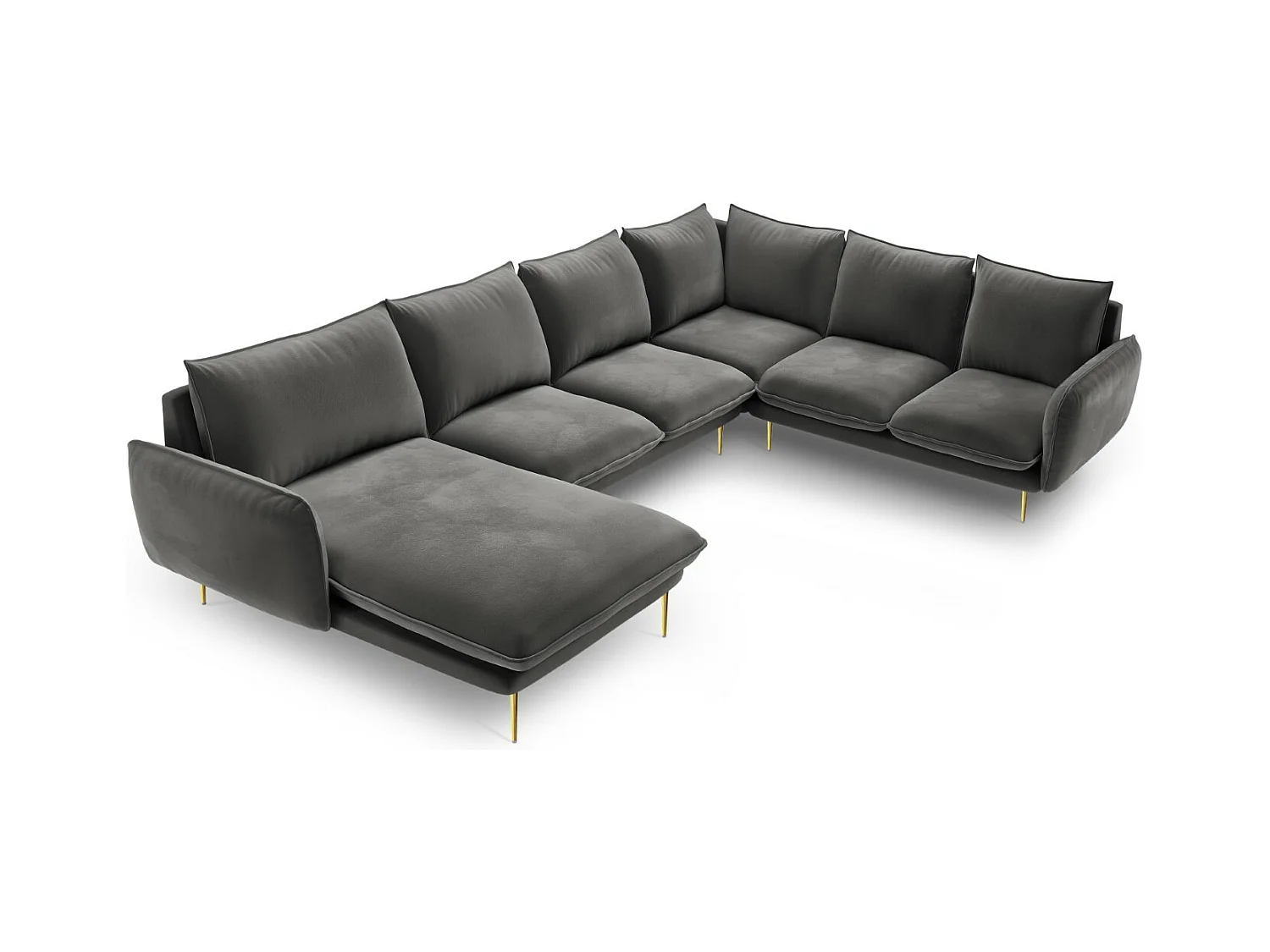 Cosmopolitan Design - Canapé d'angle droit panoramique "Vienna" 7 places en velours gris - 330x235x95cm