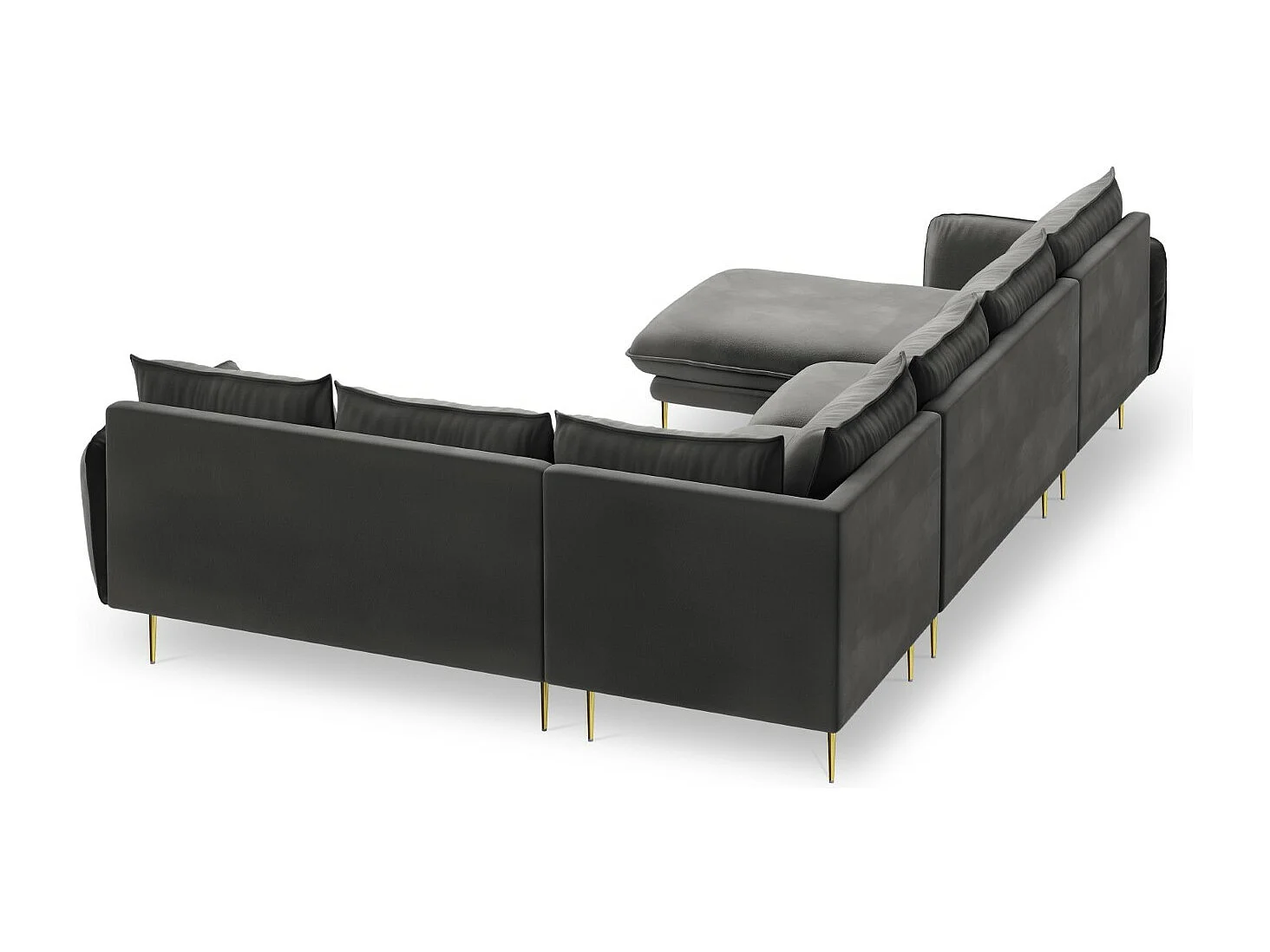 Cosmopolitan Design - Canapé d'angle droit panoramique "Vienna" 7 places en velours gris - 330x235x95cm