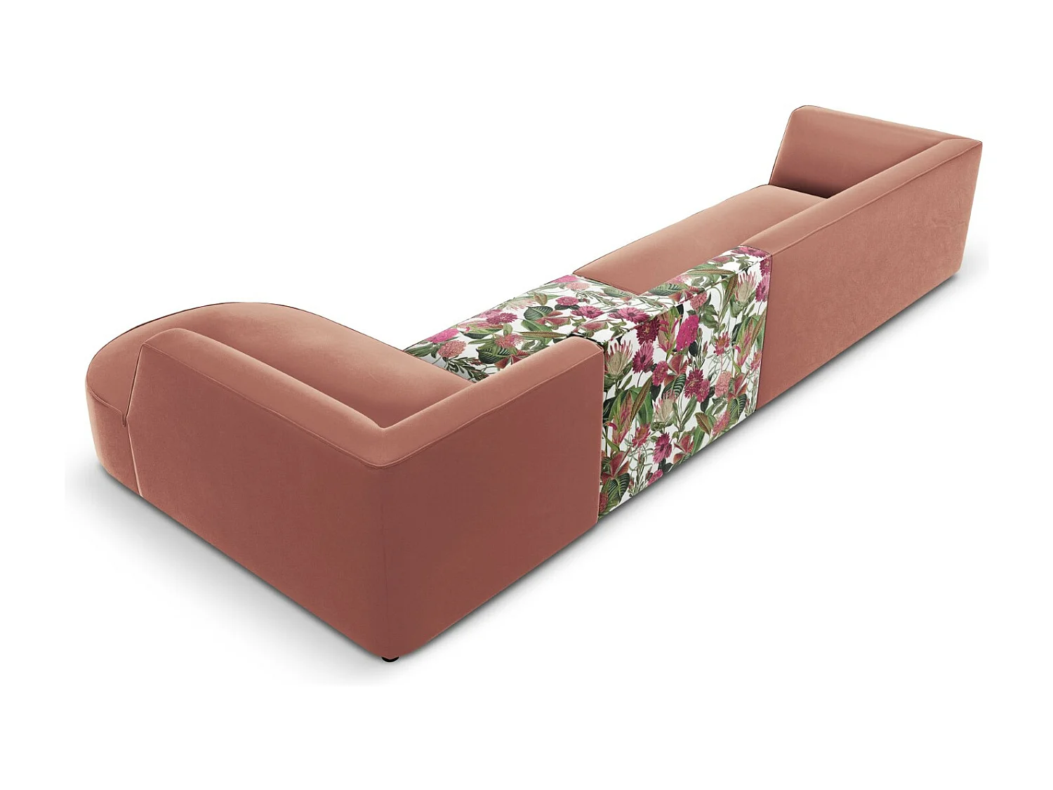 CXL by Christian Lacroix - Canapé d'angle droit "Charles" 5 places en velours motif de rose de jardin,rose - 366x180x69cm