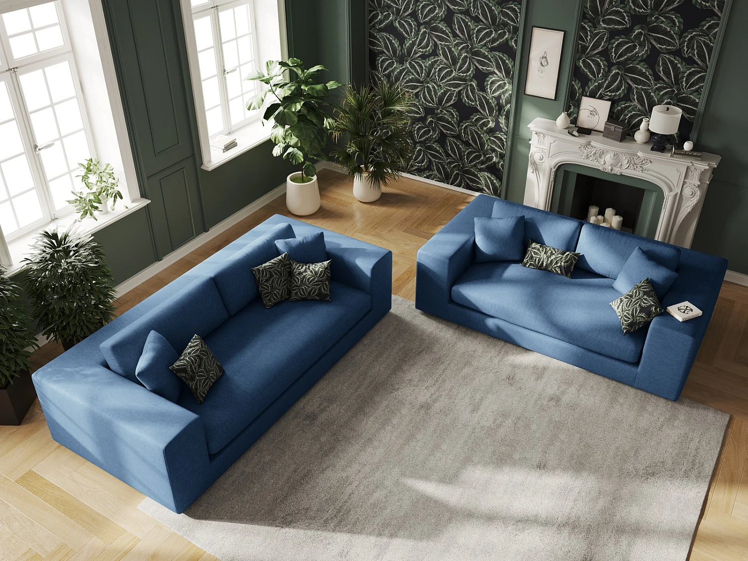 CXL by Christian Lacroix - Canapé "Tendance" 3 places en tissu structurel bleu foncé - 220x122x72cm