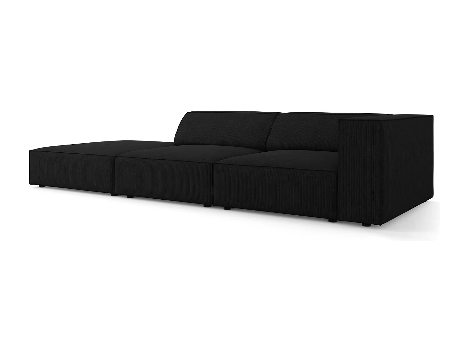 Cosmopolitan Design - Sofá izquierdo "Arendal" 4 plazas de tejido chenilla con efecto acanalado negro - 262x102x70cm