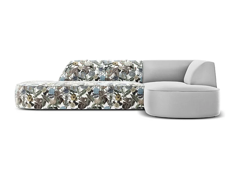 CXL by Christian Lacroix - Sofá de canto direito "Charles" 4 lugares em veludo padrão jardim: azul-claro, cinzento-claro - 273x180x69cm