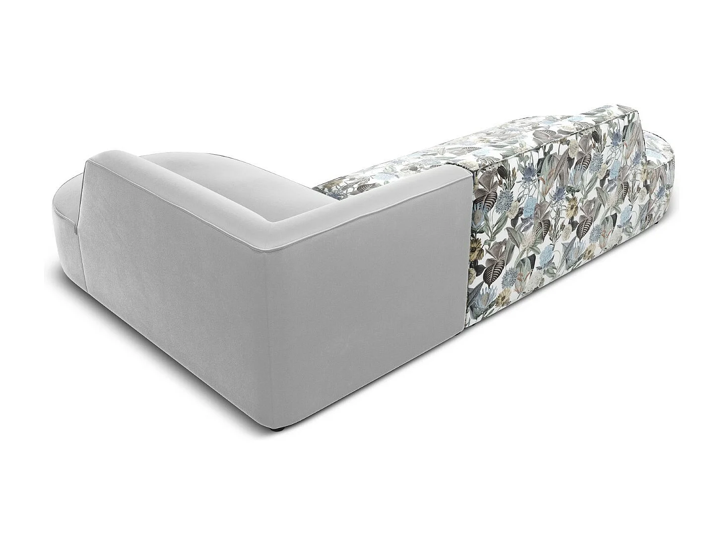 CXL by Christian Lacroix - Canapé d'angle droit "Charles" 4 places en velours motif de jardin bleu clair,gris clair - 273x180x69cm