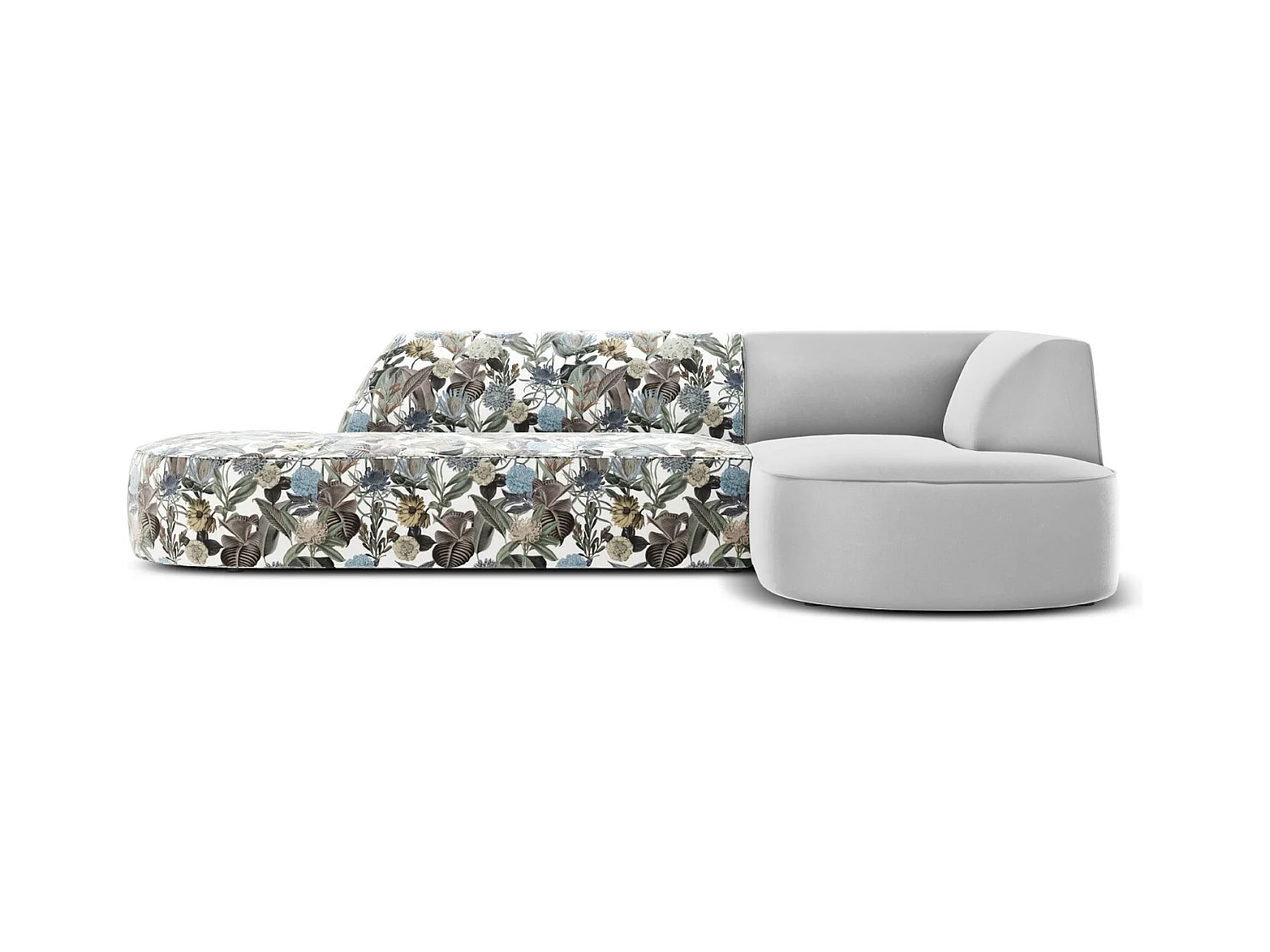CXL by Christian Lacroix - Canapé d'angle droit "Charles" 4 places en velours motif de jardin bleu clair,gris clair - 273x180x69cm
