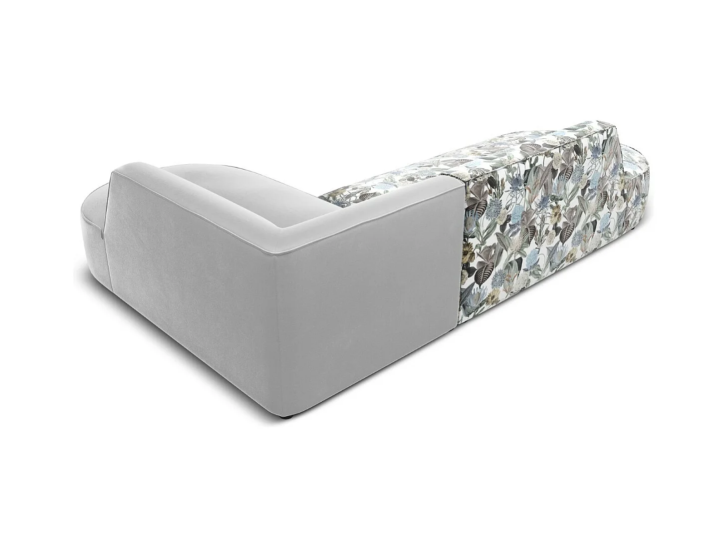 CXL by Christian Lacroix - Rechter hoekbank "Charles" 4 zitplaatsen, Flueel, lichtblauw, lichtgrijs tuinpatroon - 273x180x69cm