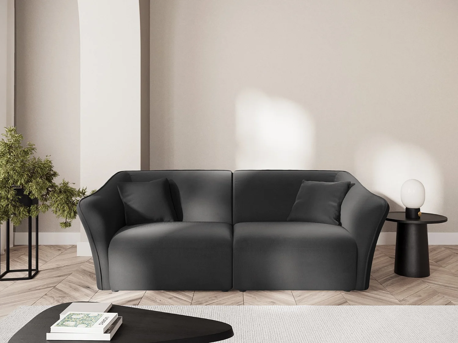 Cosmopolitan Design - Divano modulare "Tokyo" 3 posti in velluto grigio scuro - 206x102x79cm