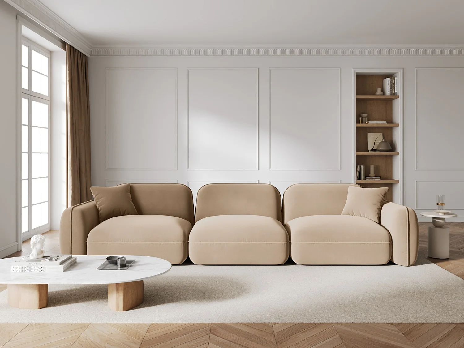 CXL by Christian Lacroix - Sofá modular "Lucien" 4 lugares em veludo areia - 320x90x70cm