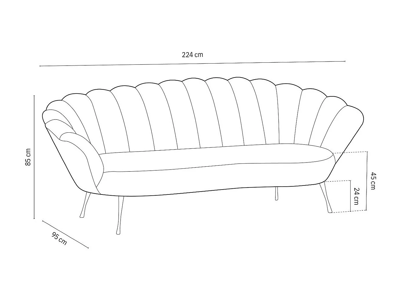 Cosmopolitan Design - Canapé "Kingston" 3 places en velours orange - 224x95x85cm