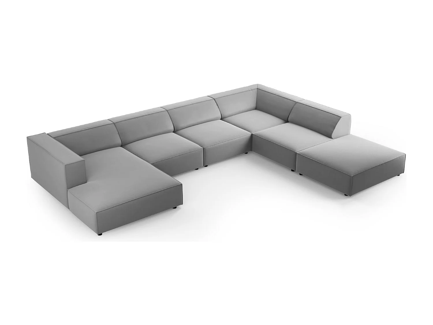 Cosmopolitan Design - Canapé d'angle droit panoramique "Arendal" 7 places en velours gris clair - 364x262x70cm