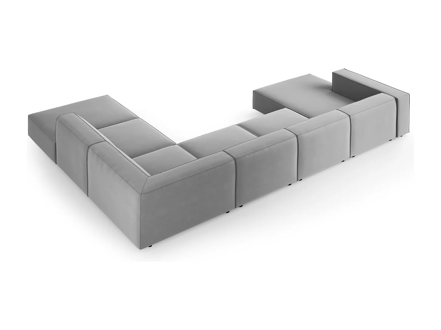 Cosmopolitan Design - Canapé d'angle droit panoramique "Arendal" 7 places en velours gris clair - 364x262x70cm