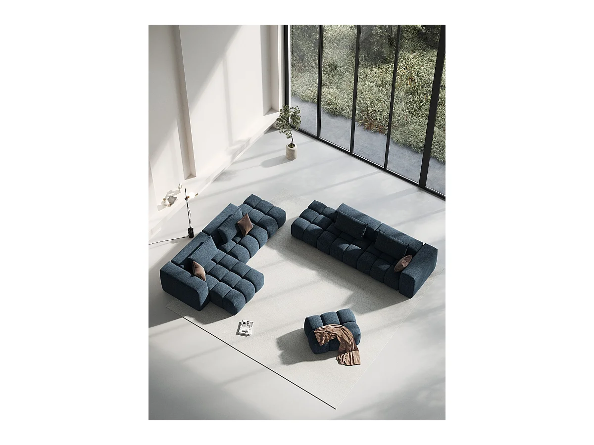 CXL by Christian Lacroix - Canapé modulable gauche "Lorella" 3 places en tissu structurel bleu foncé - 265x85x70cm