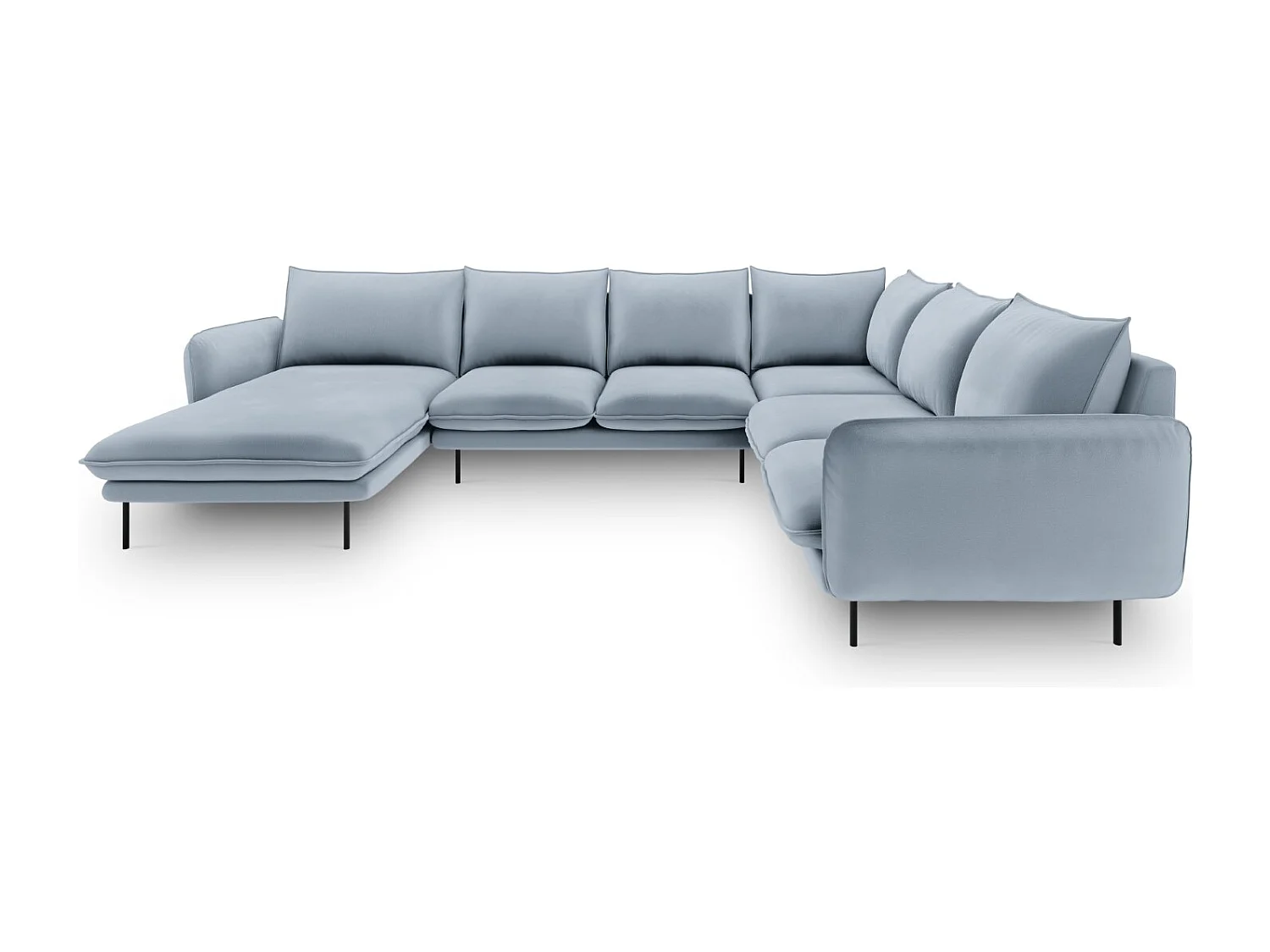 Cosmopolitan Design - Panoramische hoekbank rechts "Vienna" 7 zitplaatsen, Flueel, Lichtblauw - 330x235x95cm