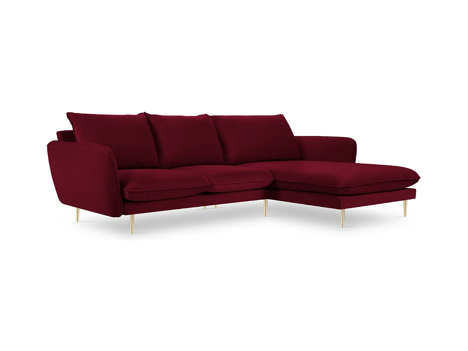 Cosmopolitan Design - Sofá de canto direito "Vienna" 5 lugares em veludo vermelho - 255x170x95cm
